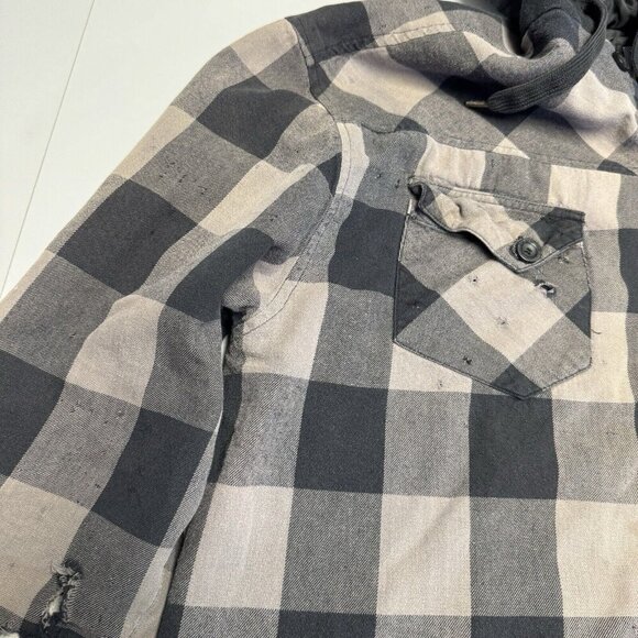 So Cal Button Up Jacket Mens XL Plaid Insulated Hoodie Embroidered Grunge Y2K - Picture 5 of 14